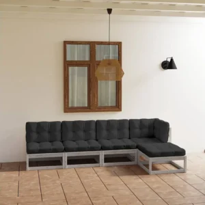 5 peças conjunto lounge de jardim com almofadões pinho maciço Clicnbuy