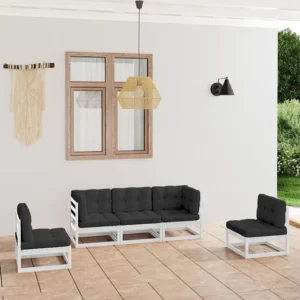 5 peças conjunto lounge de jardim com almofadões pinho maciço Clicnbuy