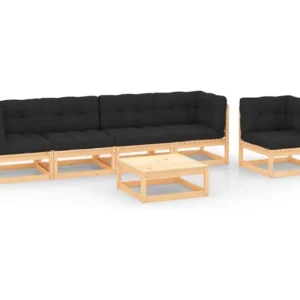 6 peças conjunto lounge de jardim com almofadões pinho maciço Clicnbuy