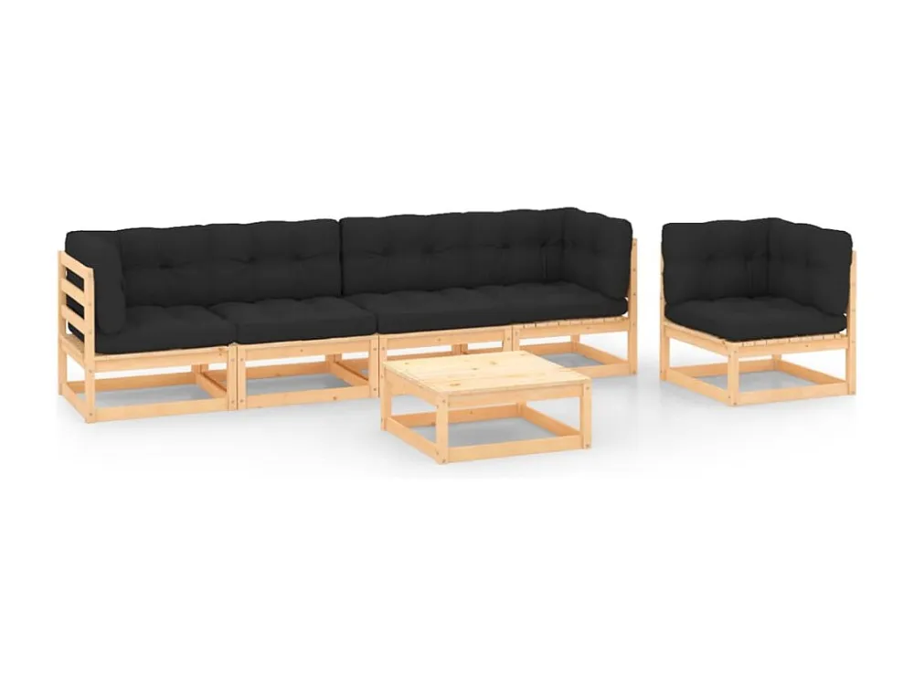 6 peças conjunto lounge de jardim com almofadões pinho maciço Clicnbuy
