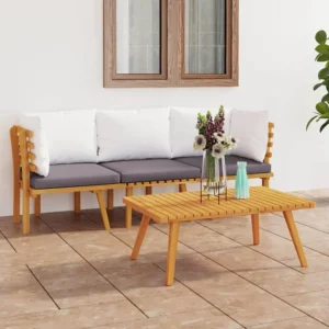 3 peças conjunto lounge de jardim com almofadões acácia maciç Clicnbuy
