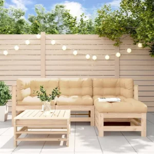 5 peças conjunto lounge jardim com almofadões madeira maciç Clicnbuy