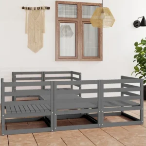 6 peças conjunto lounge de jardim pinho maciço cinzento Clicnbuy