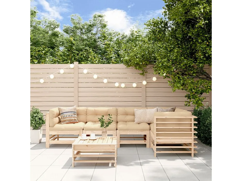 6 peças conjunto lounge de jardim pinho maciço Clicnbuy