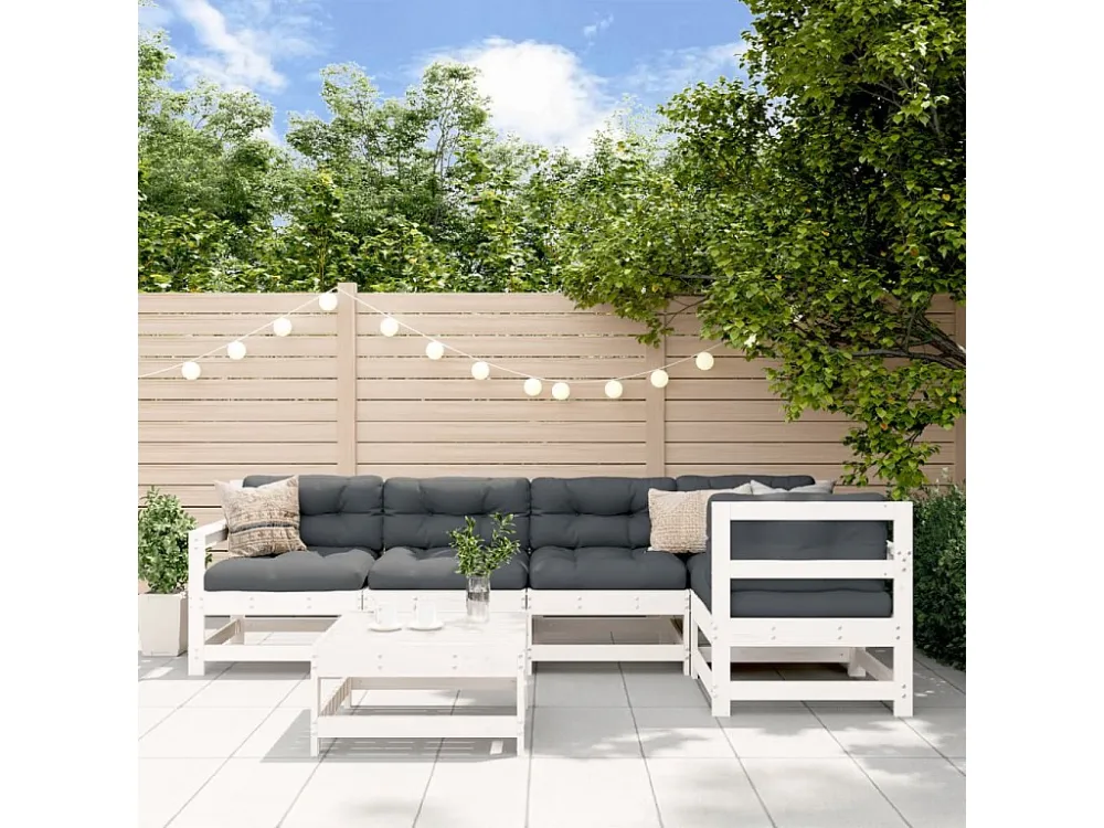 6 peças conjunto lounge de jardim pinho maciço branco Clicnbuy