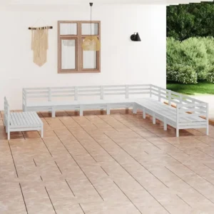 11 peças conjunto lounge de jardim pinho maciço branco Clicnbuy