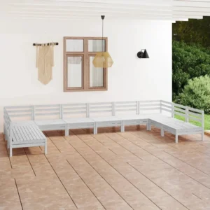10 peças conjunto lounge de jardim pinho maciço branco Clicnbuy
