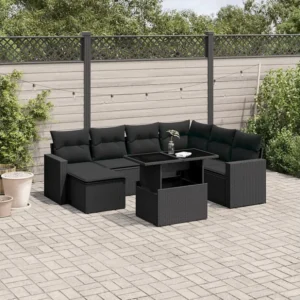 8 peças conjunto sofás de jardim com almofadões vime PE preto Clicnbuy