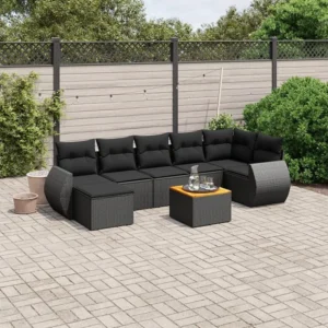 8 peças conjunto sofás de jardim com almofadões vime PE preto Clicnbuy