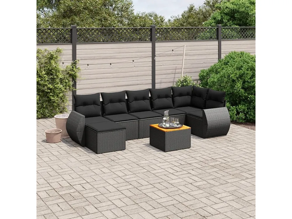 8 peças conjunto sofás de jardim com almofadões vime PE preto Clicnbuy