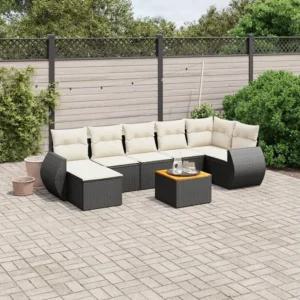 8 peças conjunto sofás de jardim com almofadões vime PE preto Clicnbuy