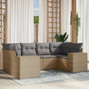 6 peças conjunto de sofás para jardim com almofadões vime PE bege Clicnbuy