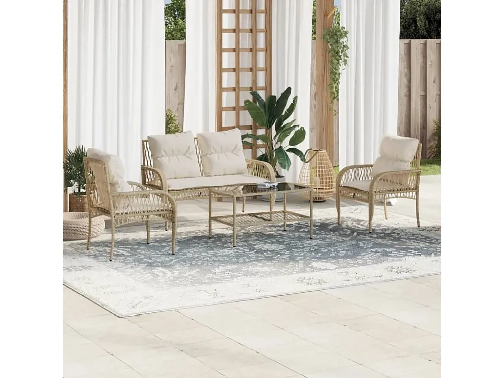 4 peças conjunto de sofás para jardim com almofadões vime PE bege Clicnbuy