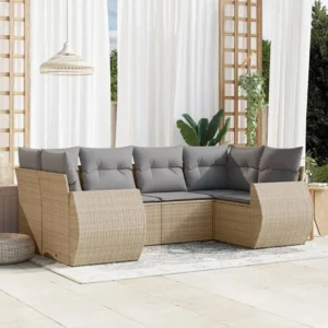 6 peças conjunto de sofás para jardim com almofadões vime PE bege Clicnbuy