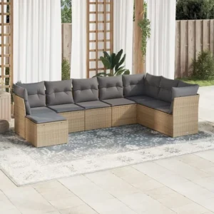 8 peças conjunto de sofás para jardim com almofadões vime PE bege Clicnbuy