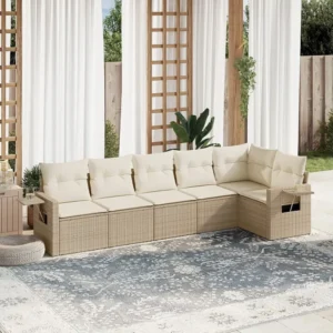 6 peças conjunto de sofás para jardim com almofadões vime PE bege Clicnbuy
