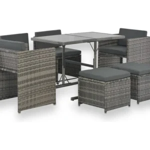 Conjunto jantar para exterior com almofadões 7 peças vime cinzento Clicnbuy