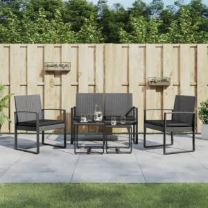 5 peças conj. jantar para jardim com almofadões vime PP cinza-escuro Clicnbuy