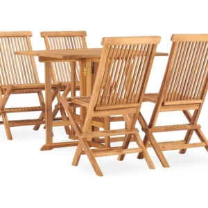 5 peças conjunto jantar dobrável para exterior madeira teca maciç Clicnbuy