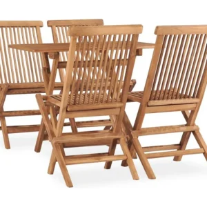 5 peças conjunto jantar dobrável para exterior madeira teca maciç Clicnbuy