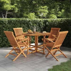 5 peças conjunto jantar dobrável para exterior madeira teca maciç Clicnbuy