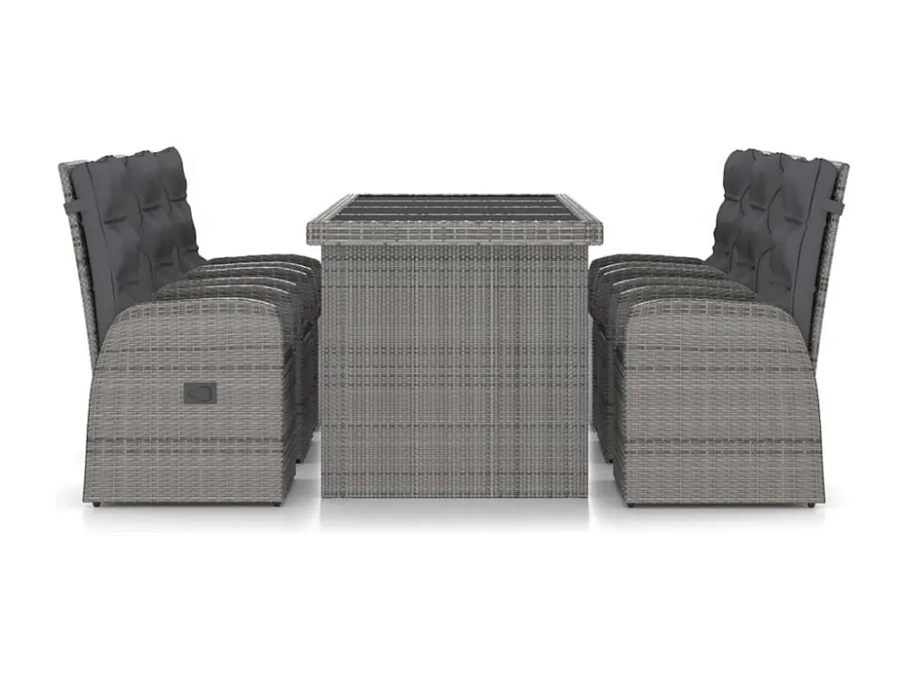 7 peças conjunto jantar exterior com almofadões vime PE cinzento Clicnbuy