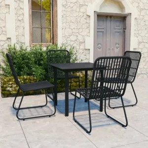 5 peças conjunto de jantar para exterior vime PE e vidro Clicnbuy