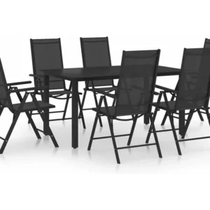 7 peças conjunto de jantar para jardim alumínio preto Clicnbuy