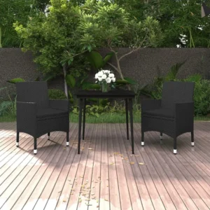 3 peças conjunto de jantar para jardim c/almofadões vime PE e vidro Clicnbuy