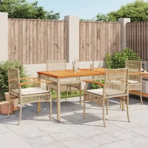 5 peças conjunto de jantar para jardim com almofadões vime PE bege Clicnbuy