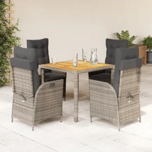 5 peças conjunto de jantar para jardim com almofadões vime PE cinza Clicnbuy