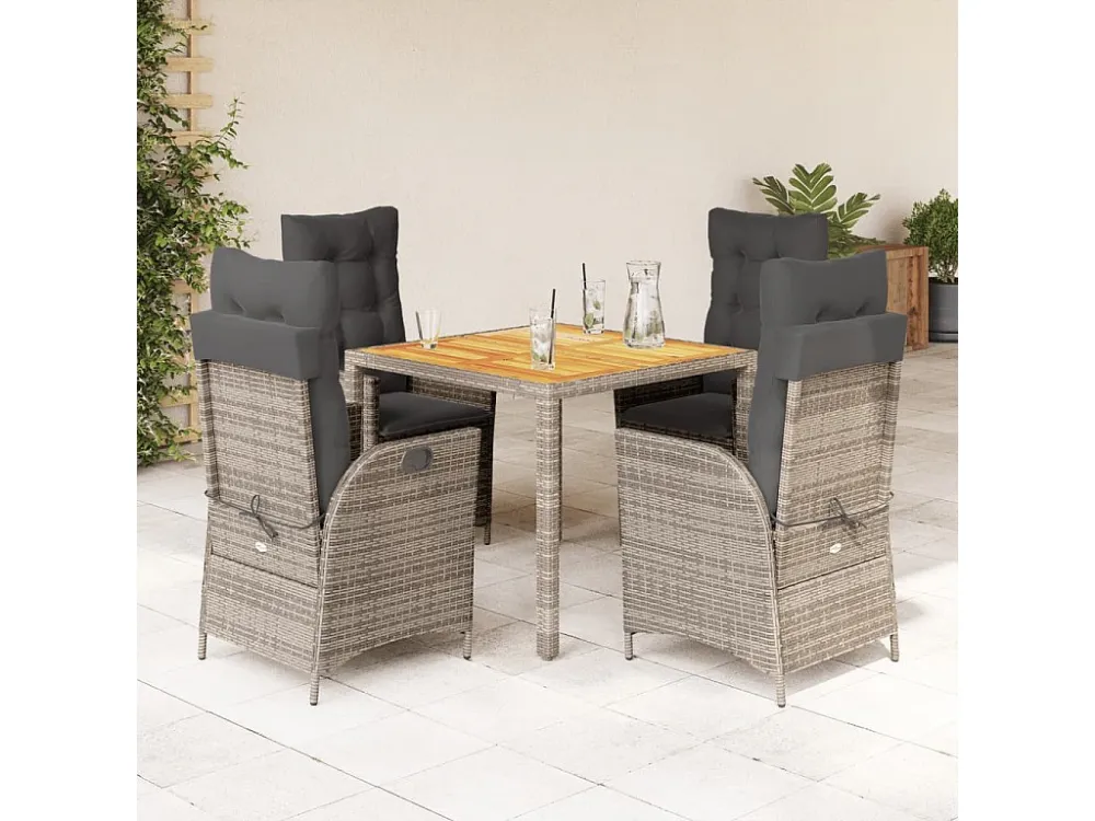 5 peças conjunto de jantar para jardim com almofadões vime PE cinza Clicnbuy