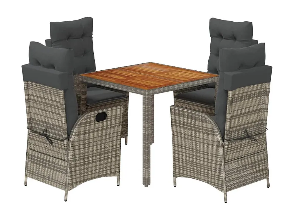 5 peças conjunto de jantar para jardim com almofadões vime PE cinza Clicnbuy