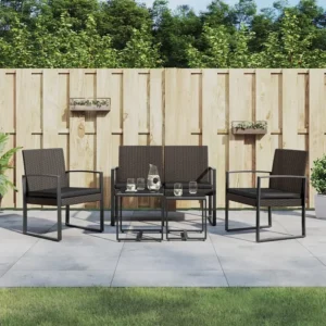 5 peças conjunto jantar para jardim com almofadões vime PP castanho Clicnbuy