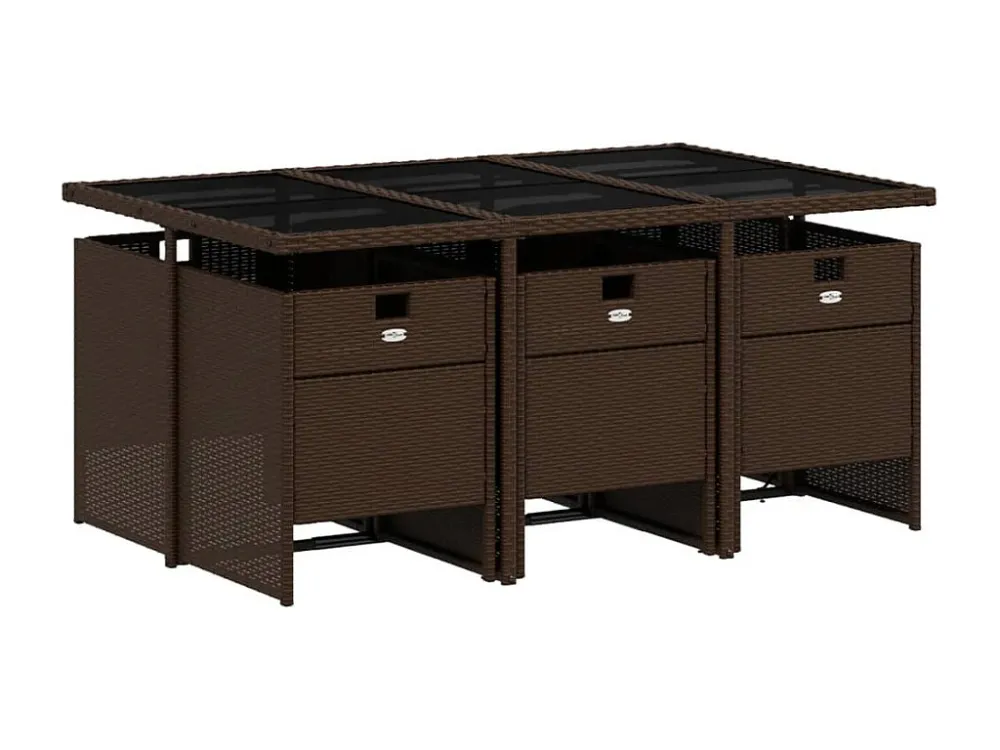 7 peças conjunto jantar para jardim com almofadões vime PE castanho Clicnbuy