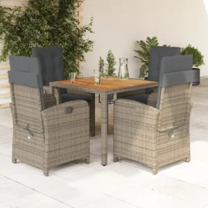 5 peças conjunto de jantar para jardim com almofadões vime PE cinza Clicnbuy