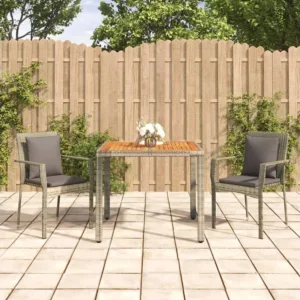 3 peças conjunto de jantar para jardim com almofadões vime PE cinza Clicnbuy