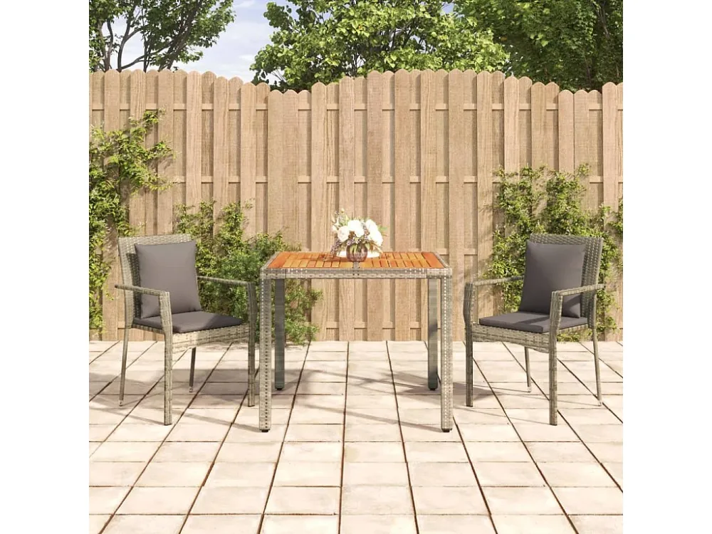3 peças conjunto de jantar para jardim com almofadões vime PE cinza Clicnbuy