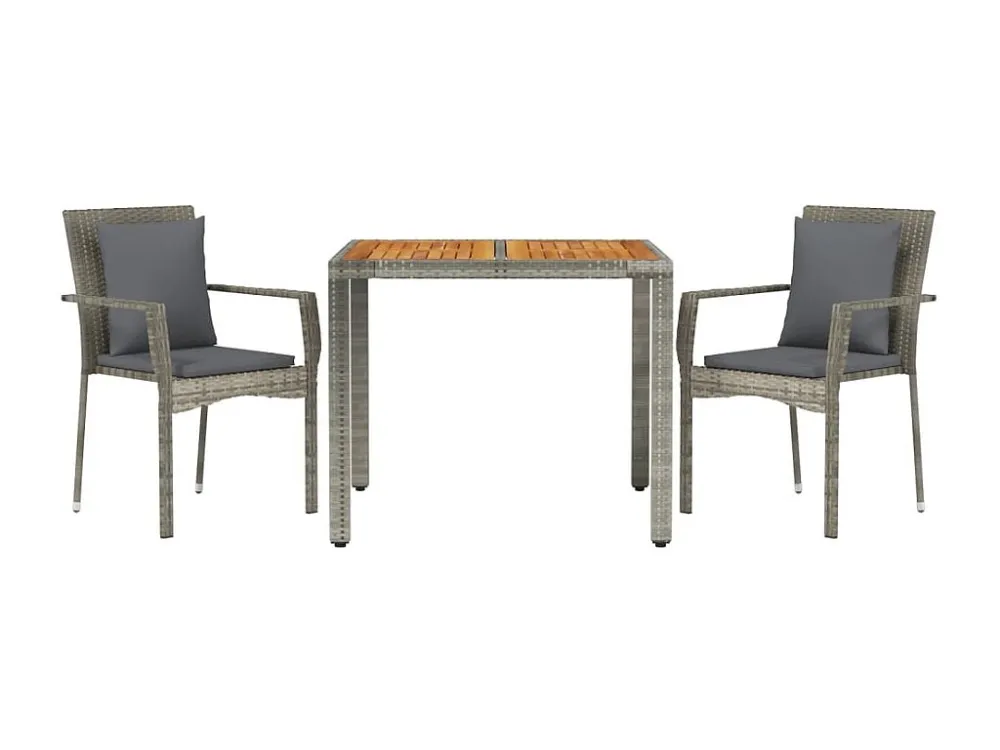3 peças conjunto de jantar para jardim com almofadões vime PE cinza Clicnbuy