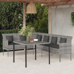 2 peças conjunto de jantar para jardim com almofadões vime PE cinza Clicnbuy