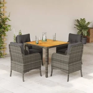 5 peças conjunto de jantar para jardim com almofadões vime PE cinza Clicnbuy