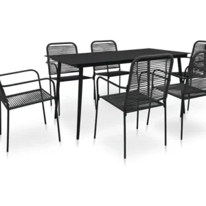 7 peças conjunto de jantar para jardim corda de algodão e ço preto Clicnbuy