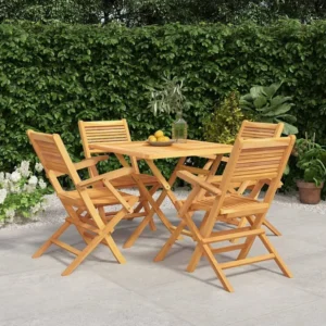 5 peças conjunto de jantar para jardim madeira de teca maciç Clicnbuy