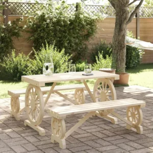 3 peças conjunto de jantar para jardim madeira de abeto maciç Clicnbuy