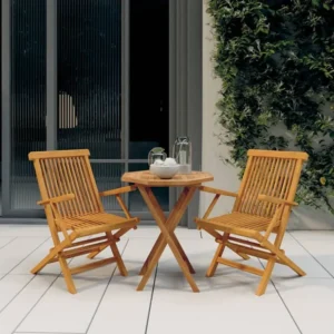 3 peças conjunto de jantar para jardim madeira de teca maciç Clicnbuy