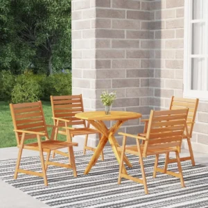 5 peças conjunto de jantar para jardim madeira de acácia maciç Clicnbuy