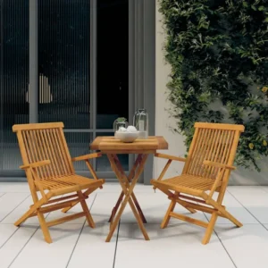 3 peças conjunto de jantar para jardim madeira de teca maciç Clicnbuy