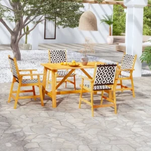5 peças conjunto de jantar para jardim madeira de acácia maciç Clicnbuy