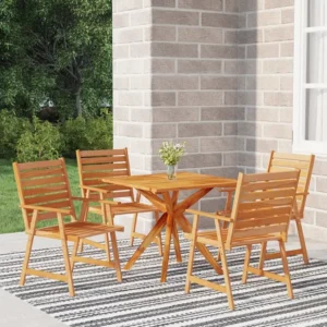 5 peças conjunto de jantar para jardim madeira de acácia maciç Clicnbuy
