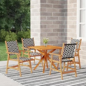5 peças conjunto de jantar para jardim madeira de acácia maciç Clicnbuy